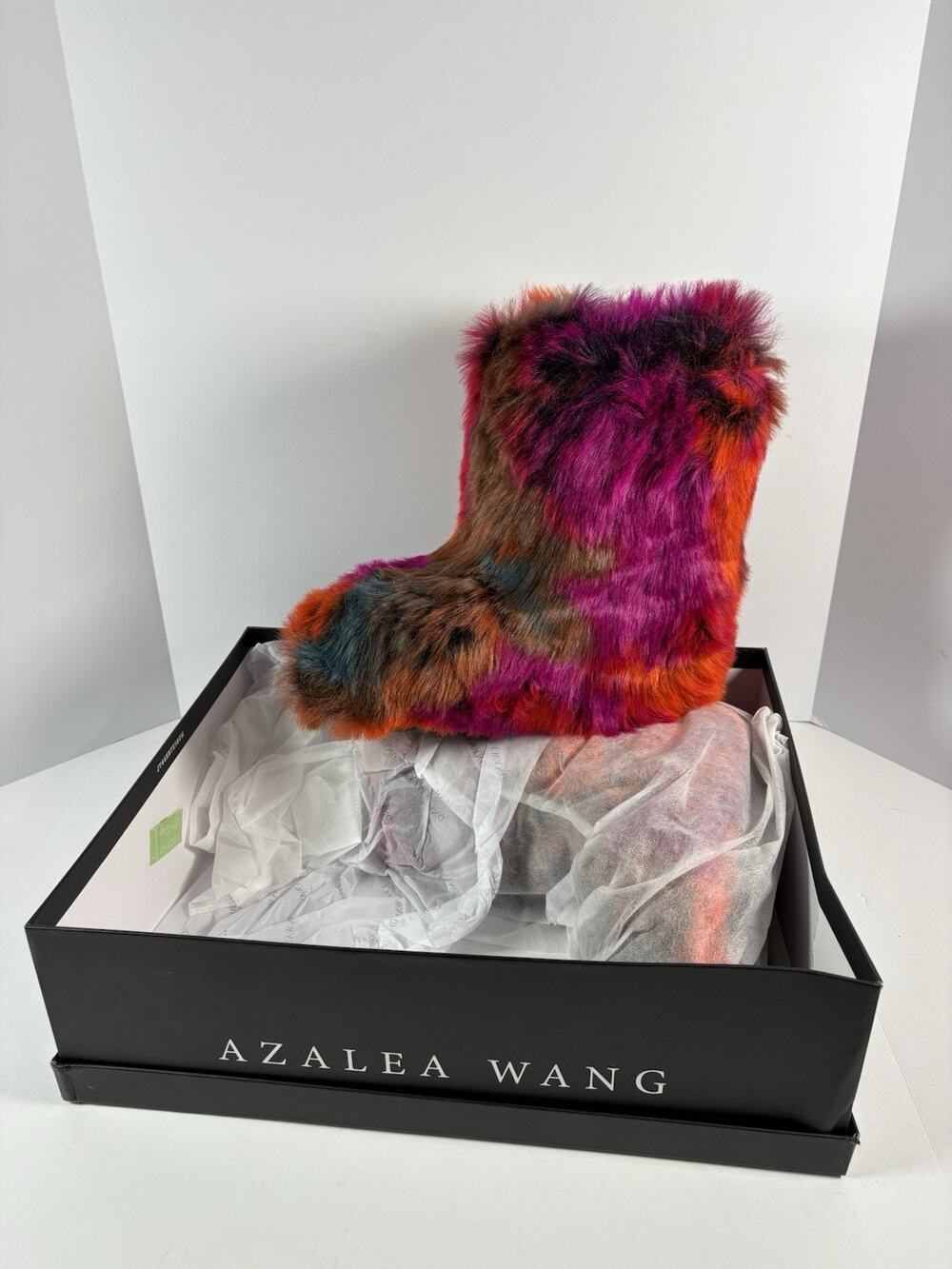 Azalea Wang Nadianna Boots Womens 8 Orange Multicolor Faux Fur Mid Calf With Box